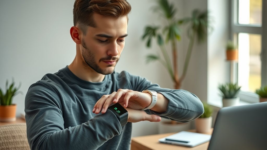 Young man confidently setting up a new fitness tracker