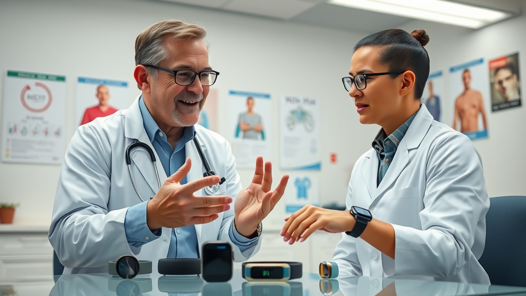 Healthcare provider explaining wearable health technology to patient