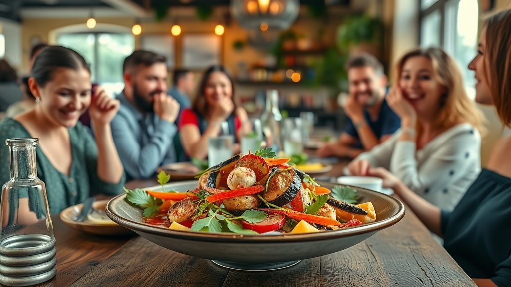 vegan restaurant dish Orlando—colorful healthy plant-based meal in trendy setting, Central Florida healthy eating