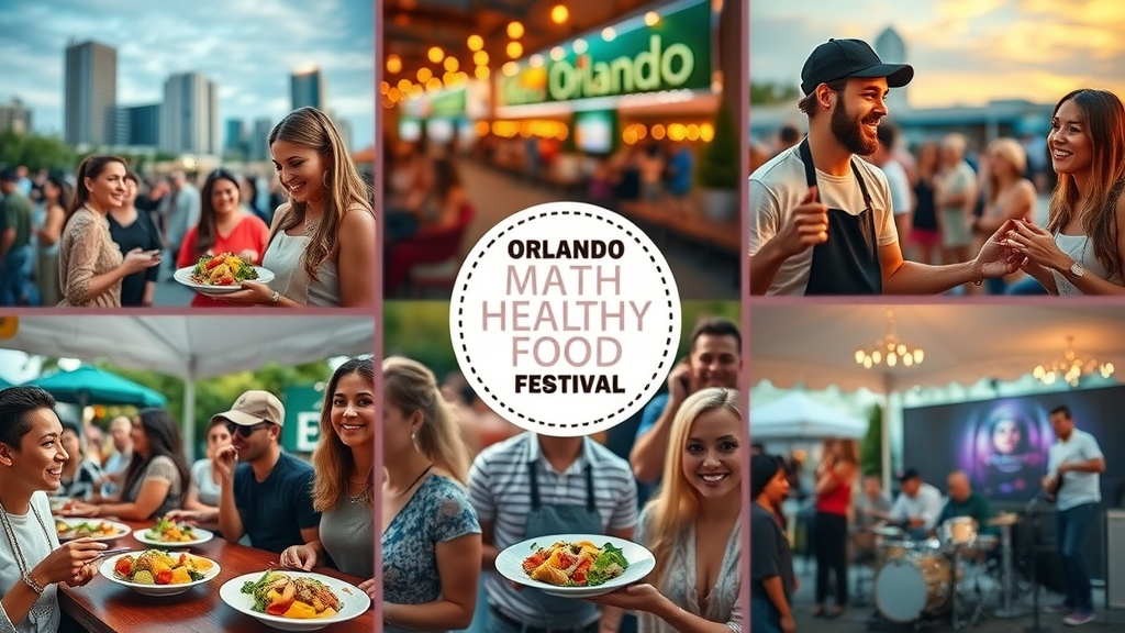 collage of Orlando healthy food festivals, festival scenes and signature vegan dishes, food festivals Orlando