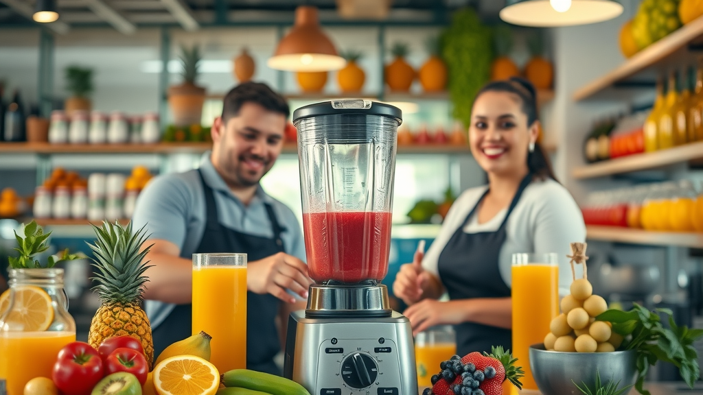 juice bar in Orlando—staff preparing colorful smoothies and juices, healthy eating in Central Florida