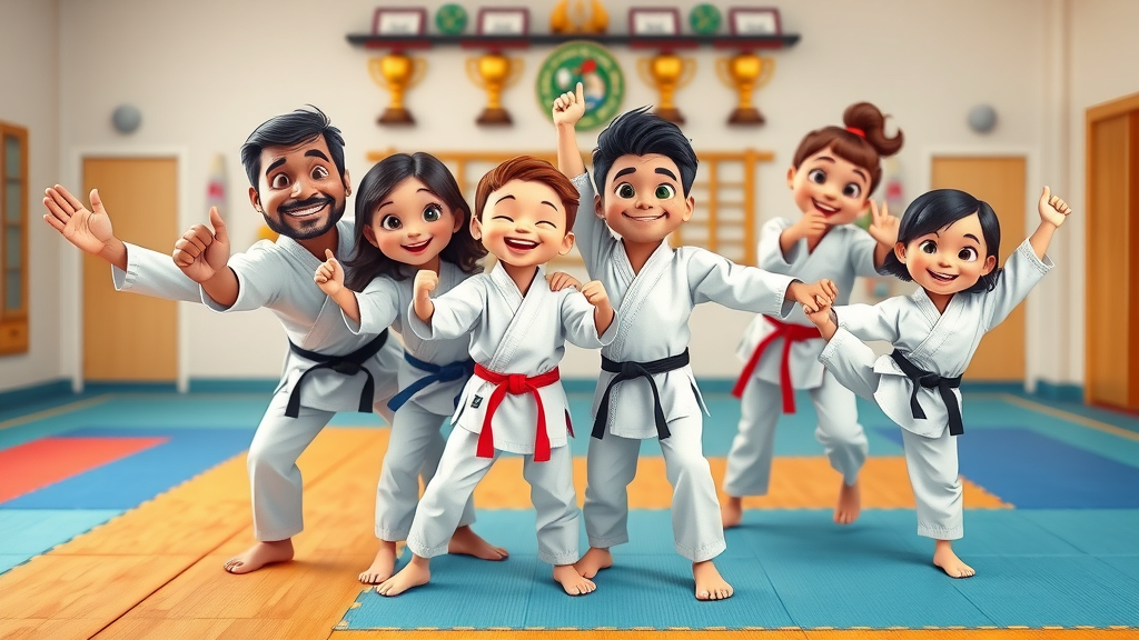 martial arts, healthy family, family stretching in dojo martial arts class in Orlando