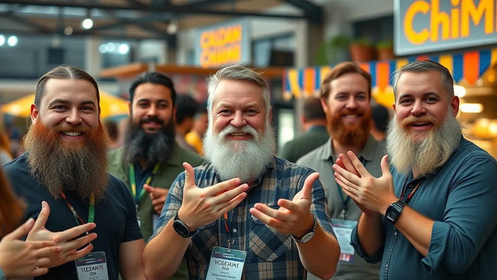 Orlando bearded vegan group at vegan event in urban venue