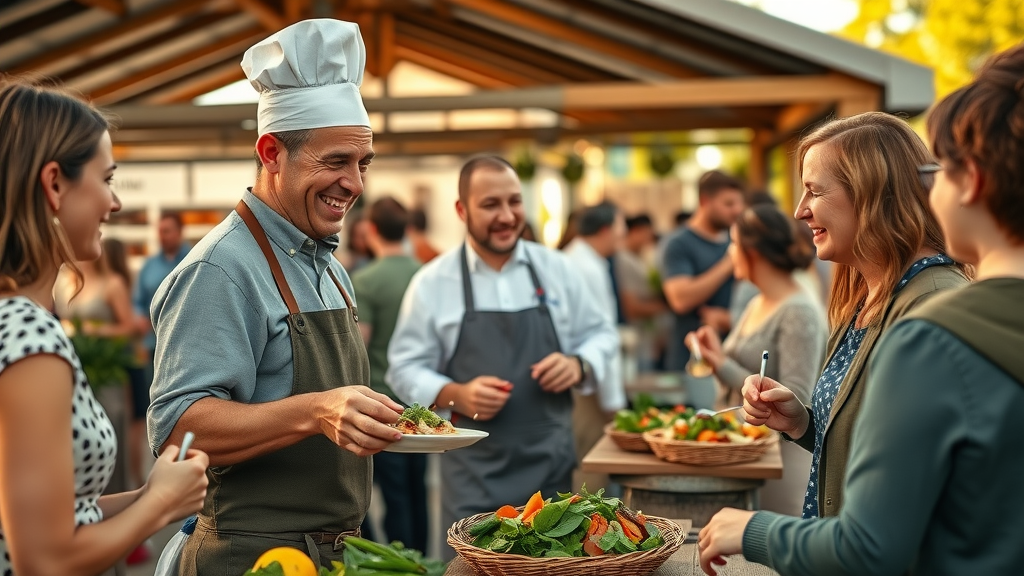 local chef presenting farm-to-table dishes at Winter Park festival, healthy food festivals Orlando, farm-to-table delights