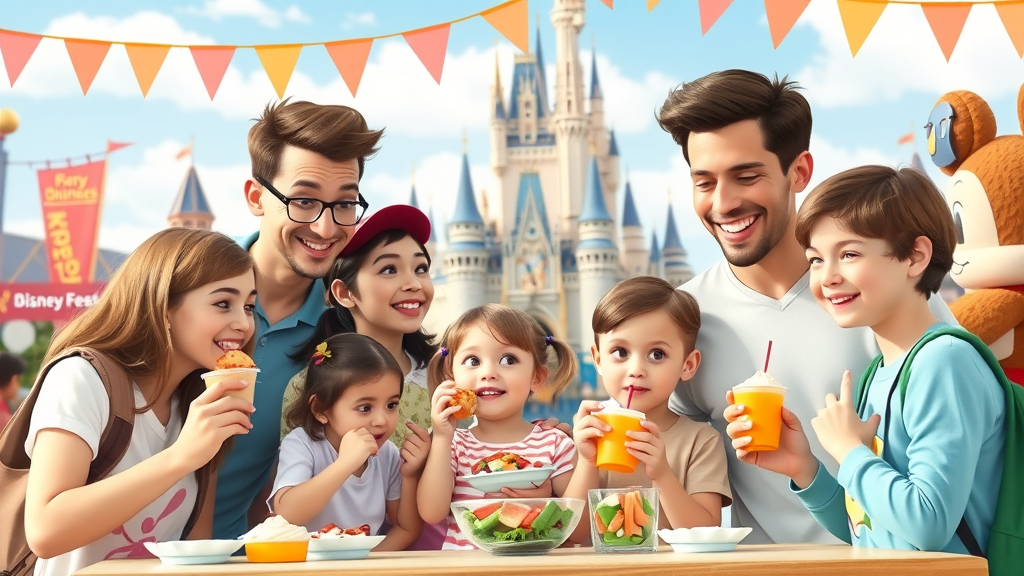 family enjoying healthy food at Disney food festival, healthy food festivals Orlando, theme park eats