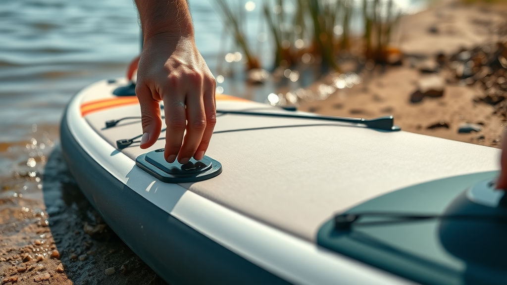 Hand checking paddleboard and gear before launch at top paddleboarding spots near Orlando
