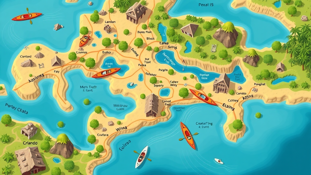 Illustrated map pinpointing major paddleboarding spots near Orlando