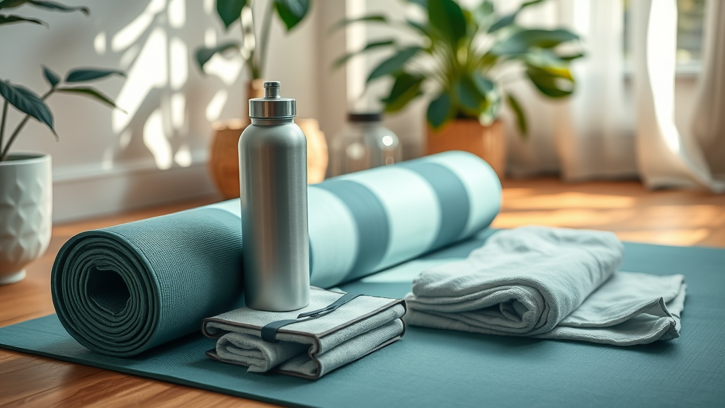 organized yoga essentials for free yoga classes in Orlando, including mat, water bottle, and towel ready to use