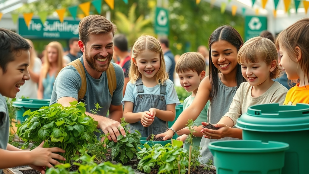 eco-conscious family at food festival sustainability workshop, healthy food festivals Orlando, community engagement